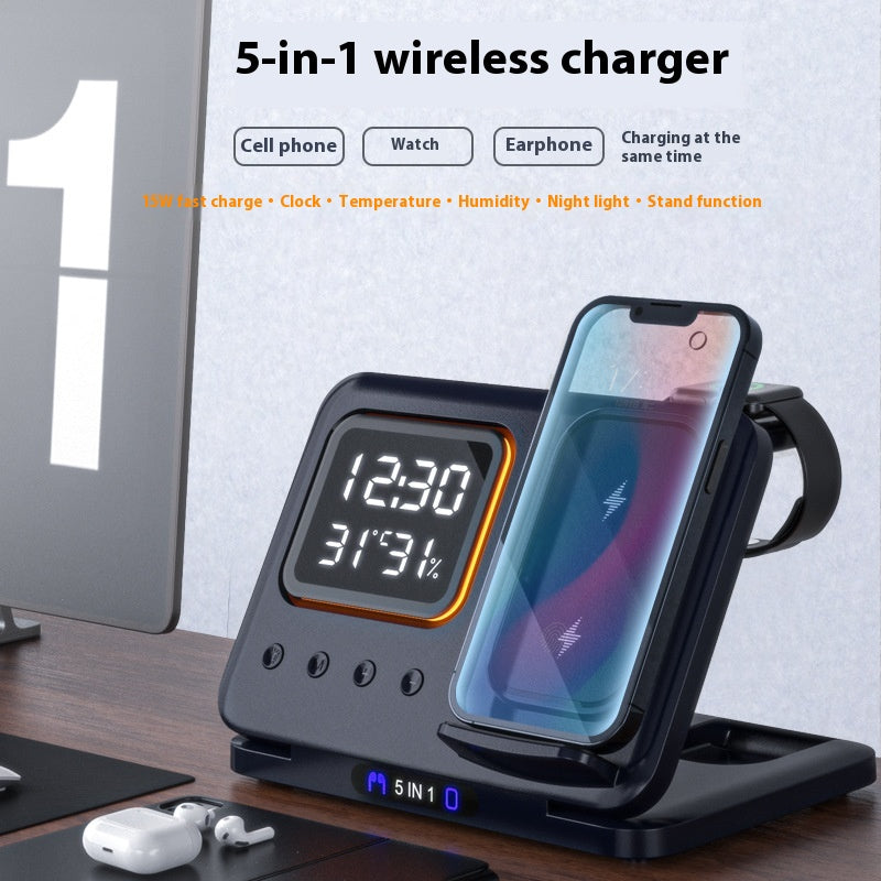 15W sans fil chargeurs Stand 5 In1 LED réveil numérique rapide charge station