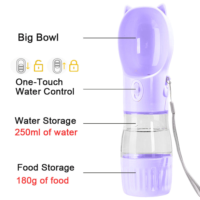 2 en 1 Bouteille d'eau pour chien portable pour petits grands chiens Chat extérieur puppy à l'épreuve des fuites