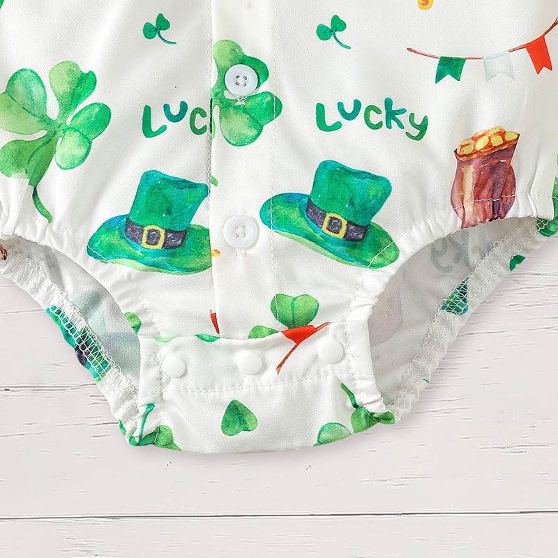 Bébé garçon nouveau-né St. Patrick vêtements manches courtes Clover Imprimer Romper & Suspenders P