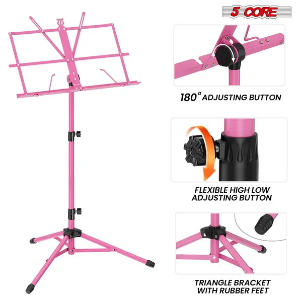 5 Core Music Stand Ajustable Desktop Book Stands Portable Sheet Holder Tous métalliques pliables