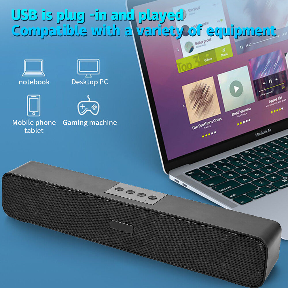 Bluetooth Sound Bar TV sans fil Soundbar 3D Home Theater Subwoofer 2 SpeakersUK