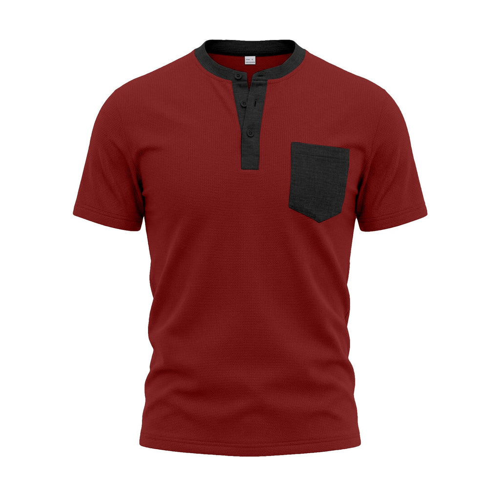 Hommes Waffle Knit Henley T-shirt avec la couleur contrastante Pocket Plus Taille Casual Respirant Shor