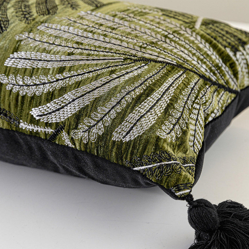 Haut de gamme Vintage de luxe foncé émeraude vert Feuille broyée Velvet lancer Oreiller