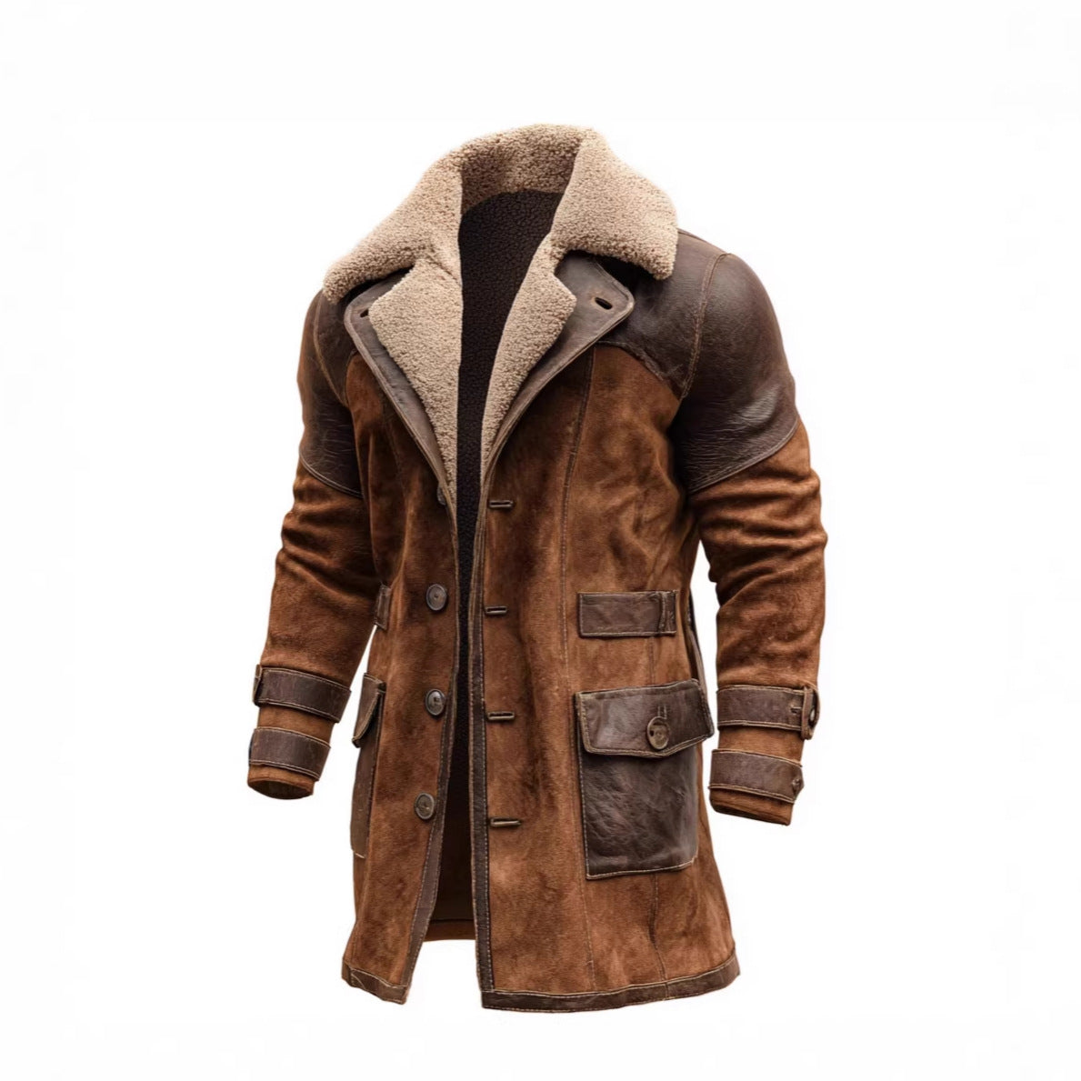 Hommes Retro Patchwork Suede Coat