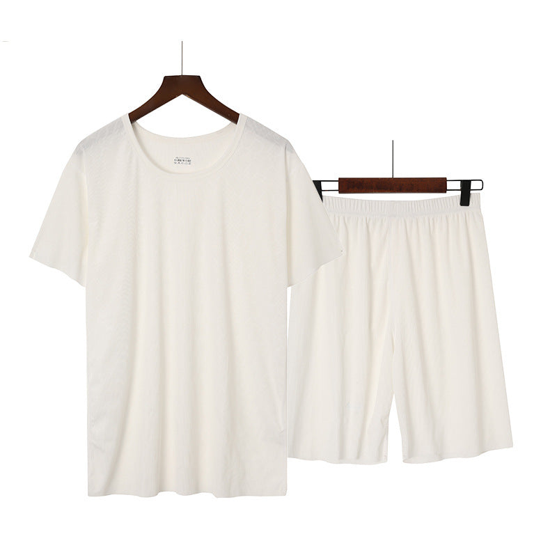 Pyjama de soie de glace homme d'été manches courtes costume Casual
