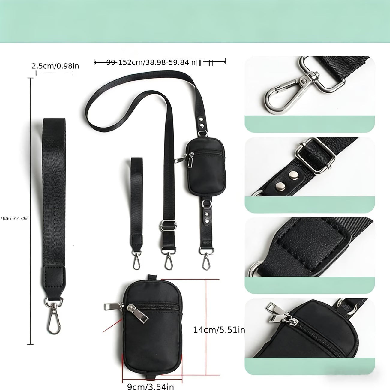 Twill Glossy Ribbon Phone Lanyard Bracelet de poignet amovible avec une petite poche de monnaie