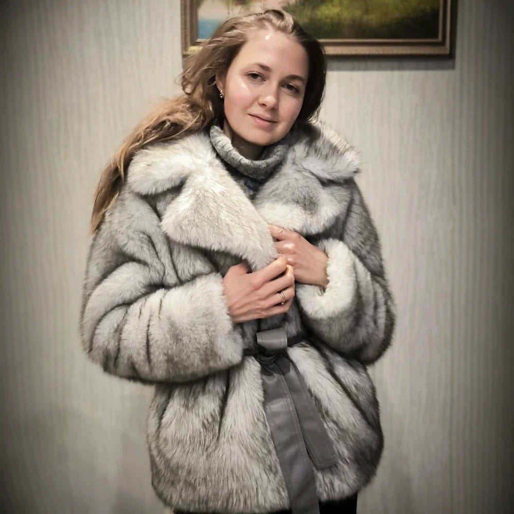 Femmes AutomneHiver chaud Faux fourrure manteau