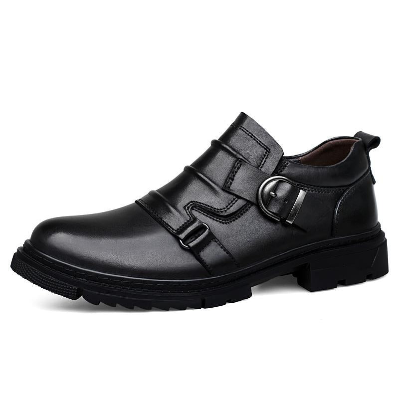 Chaussures en cuir véritable à semelle épaisse polyvalente pour hommes fabriqués à partir de cuir de vache à grain complet