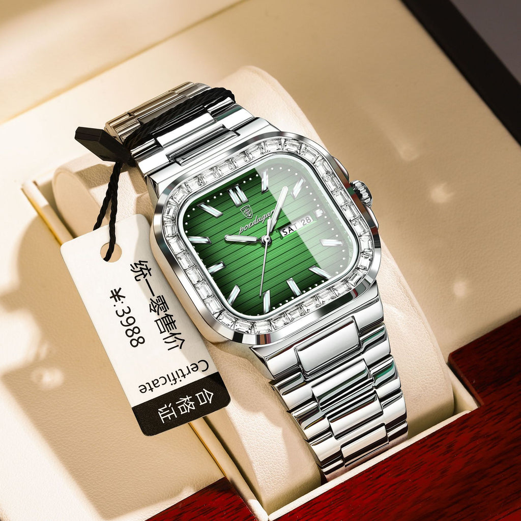 Double calendrier hommes montre diamant