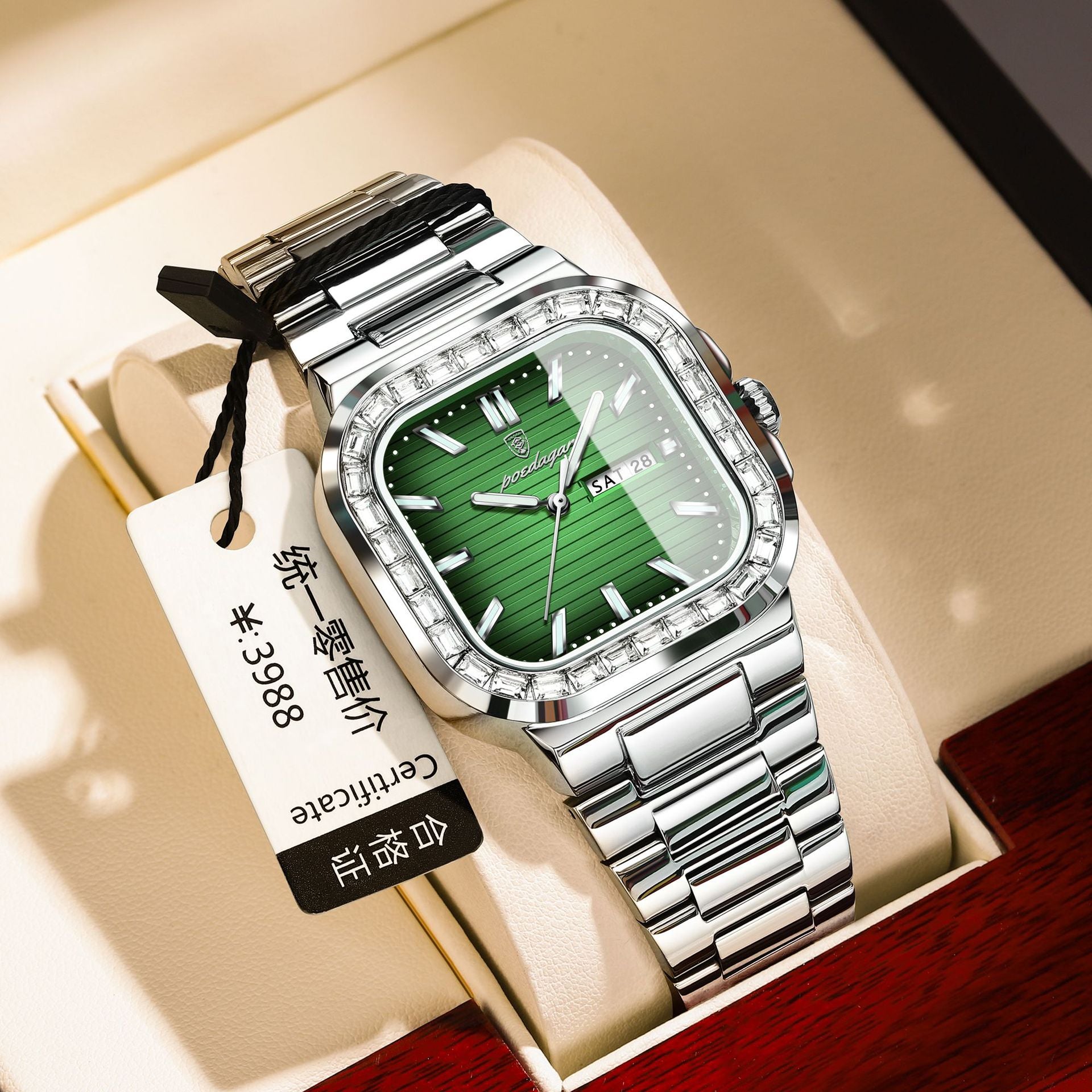 Double calendrier hommes montre diamant