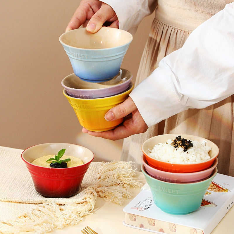 Colorful Gradient Céramique 45 pouces Bamboo Hat Rice Bowl Creative Home