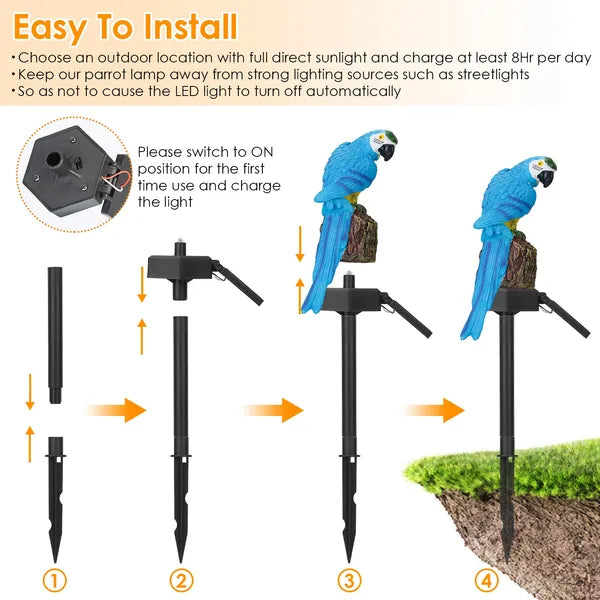 Solar Powered Parrot Garden Light IP65 Waterproof LED Parrot Landscape Lampe Loi décorative