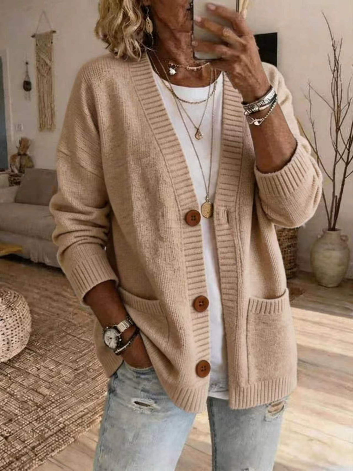 Women's V-Neck Knit Sweater Jacket
