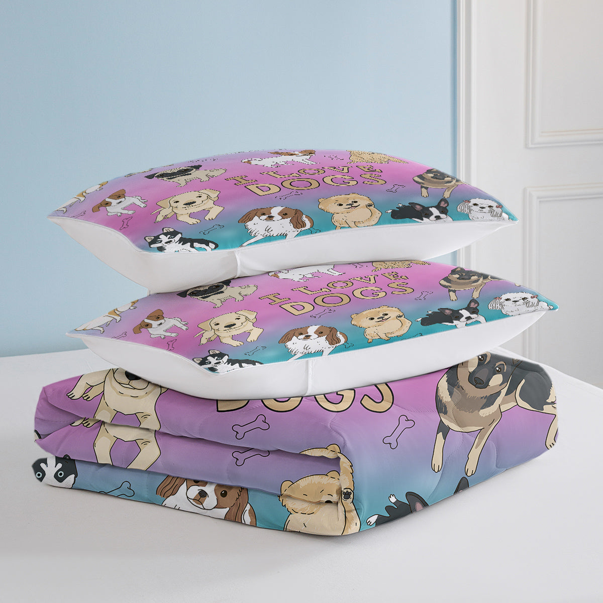 Dog Bone Print Comforter Set Puppy Bedding Set pour les enfants filles garçons aquarelle Bed Set chien