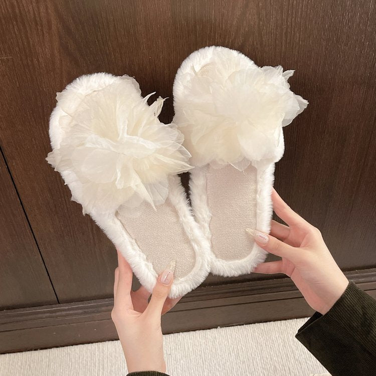 Femmes Automne Hiver Maison Pantoufles à fourrure Florale