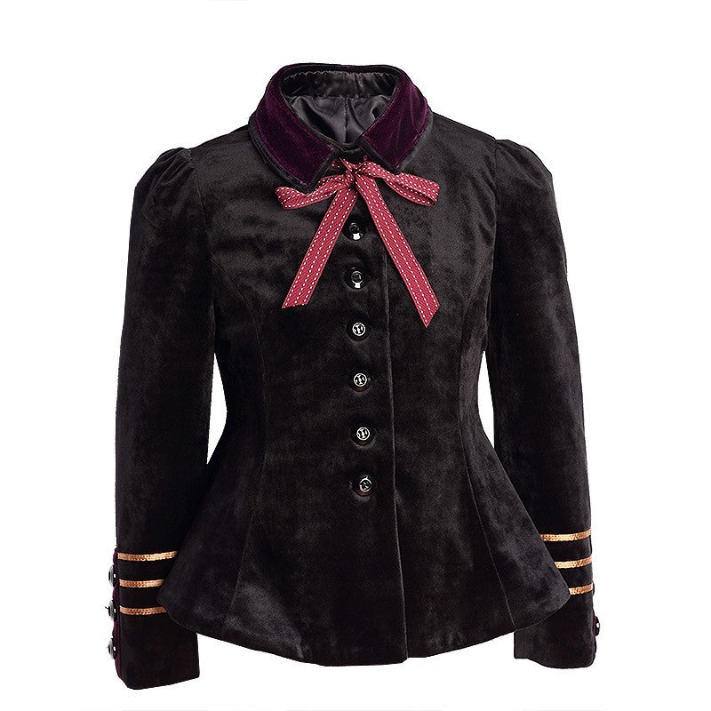 Filles' T - Velours ou mélange de laine luxe Top 3-5Y Vintage militaire Peplum Jacke
