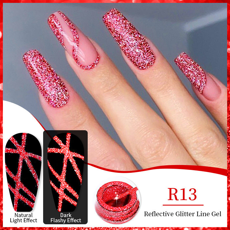 Gel d'ongle avec une finition brossée et des paillettes réfléchissantes