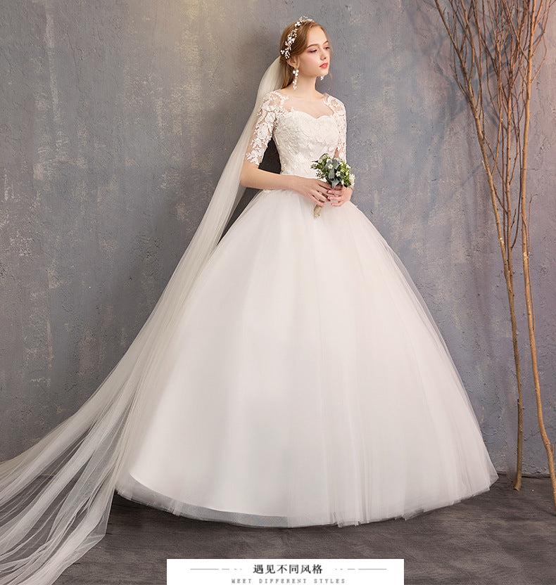 Mode Slim Fit Dentelle Mid Sleeve Plus Taille Photo Studio Robe de mariée