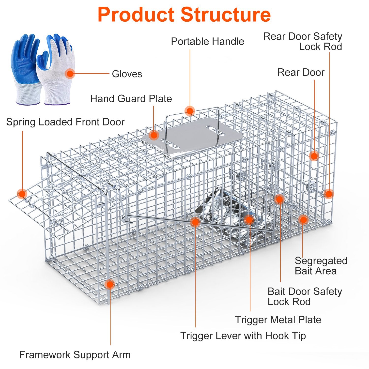 1Pc 25.59Inch Trap d'animaux vivants et humains pour la cage d'été de printemps
