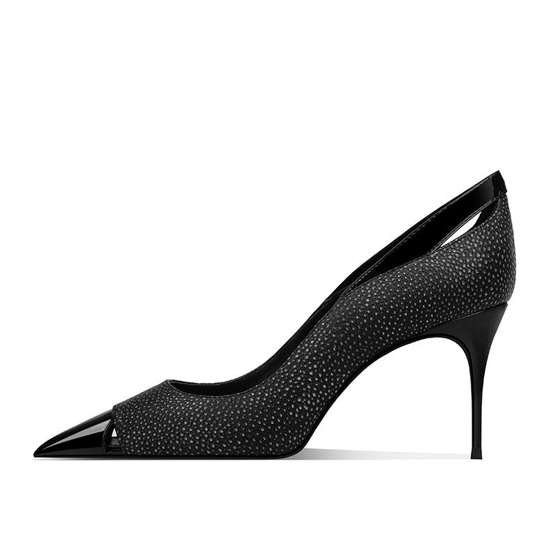 Black Patchwork Talons hauts pointus pour les femmes