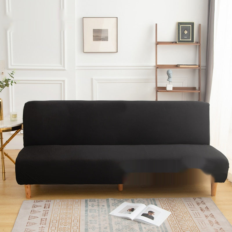 Housse de canapé en tissu monocolore sans bras haute-élastique entièrement fermée