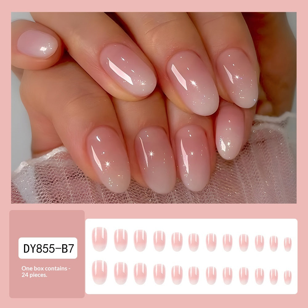 24-Piece courte pression ovale sur les ongles - doux rose-blanc Ombre