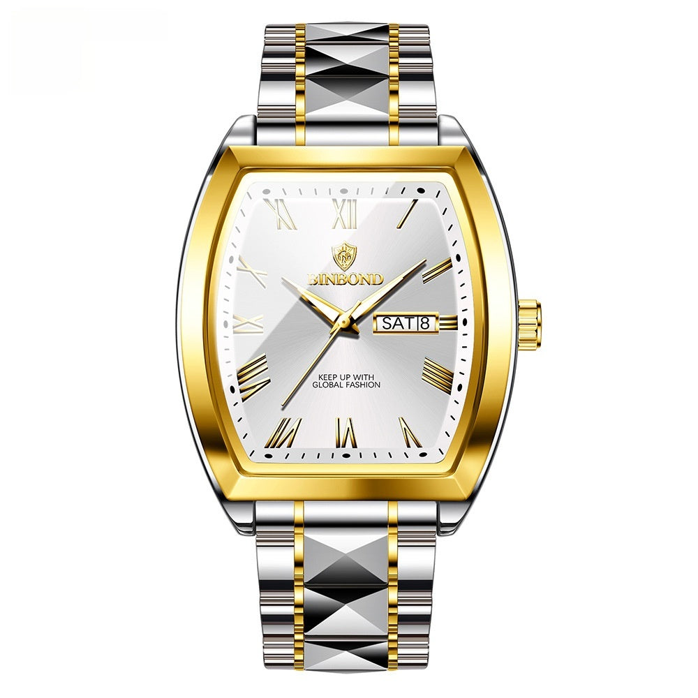 Dual Calendar pour hommes Montre à quartz lumineux