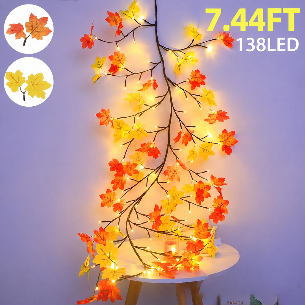 Feuille d'érable LED branches lumières avec télécommande - 138LED Willow Vine Twig Garland pour mur D