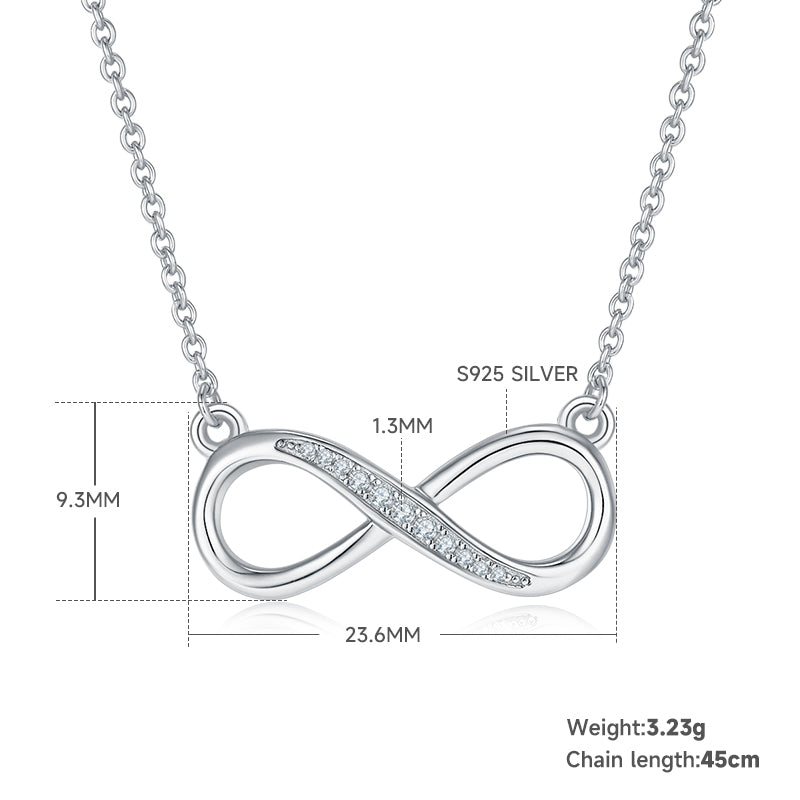 3.2g S925 Argent Sterling 11 Pierre Moissanite Collier Infinity 45cm Wit pendentif demi-paves