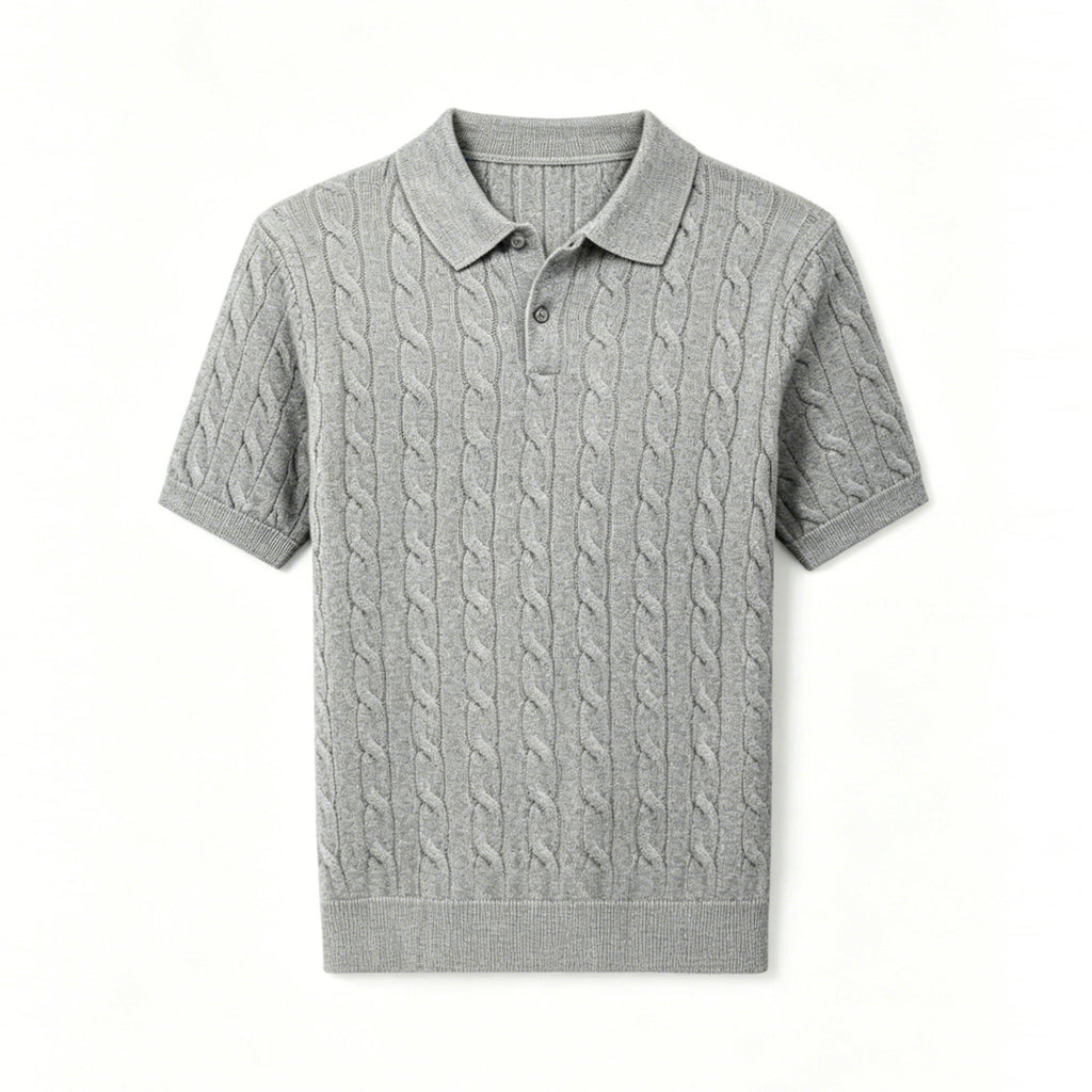 Chemise Polo en tricot de câble Hommes manches courtes T-shirt tricoté casual