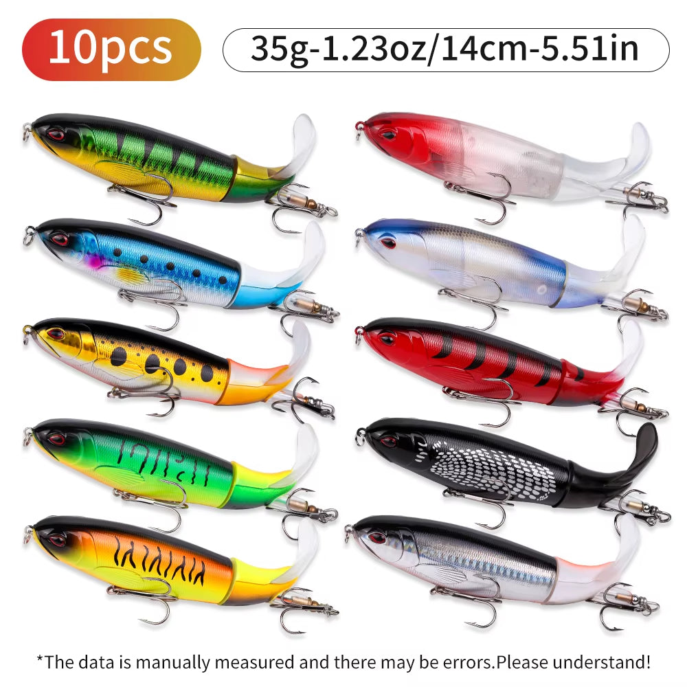 10pcs 1set 35g 14cm Topwater Fishing Lure Kit avec la queue vivace vibrante réaliste