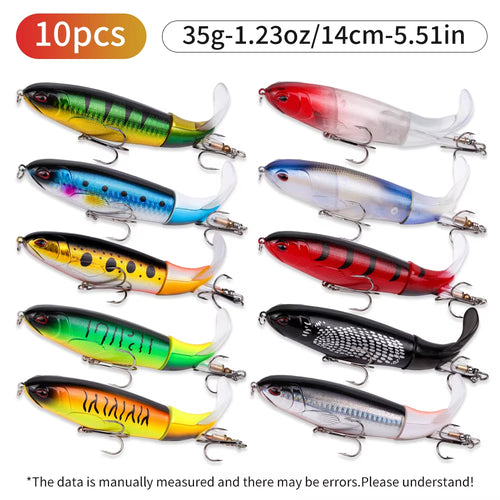10pcs 1set 35g 14cm Topwater Fishing Lure Kit with Realistic Vibrating Lifelike Tail