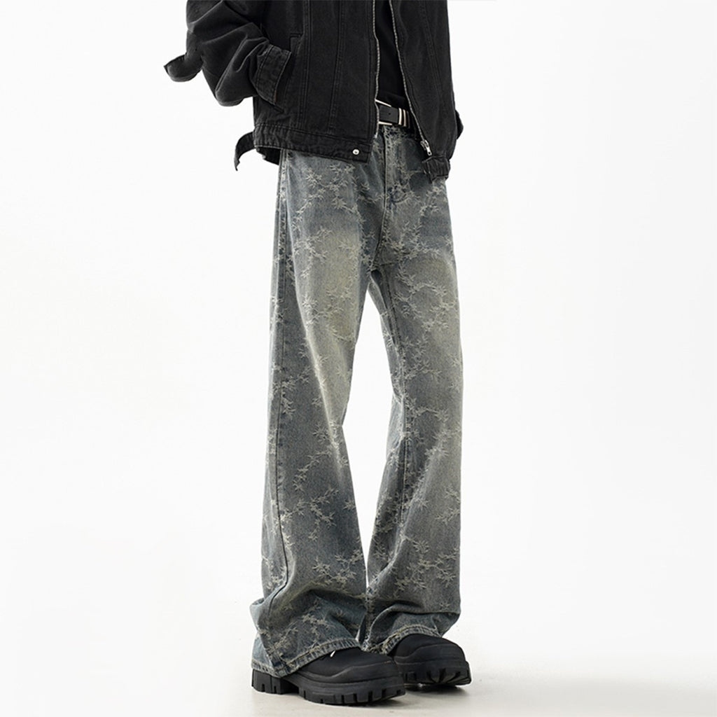 Denim de Jacquard pour hommes lavés à la jambe droite Pantalons évasés