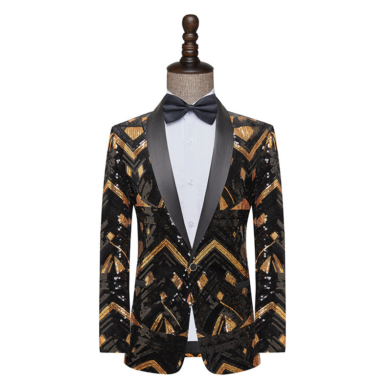 Homme Minimaliste noir et paillet d'or Blazer