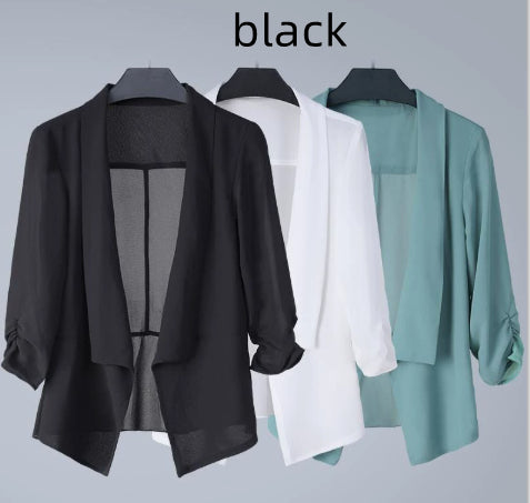 Châle-style Sun-protective Top Solid-colore Loose-fit Casual Versatile Cardigan Veste