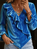 Femmes Velvet V-cou Rufflé Top