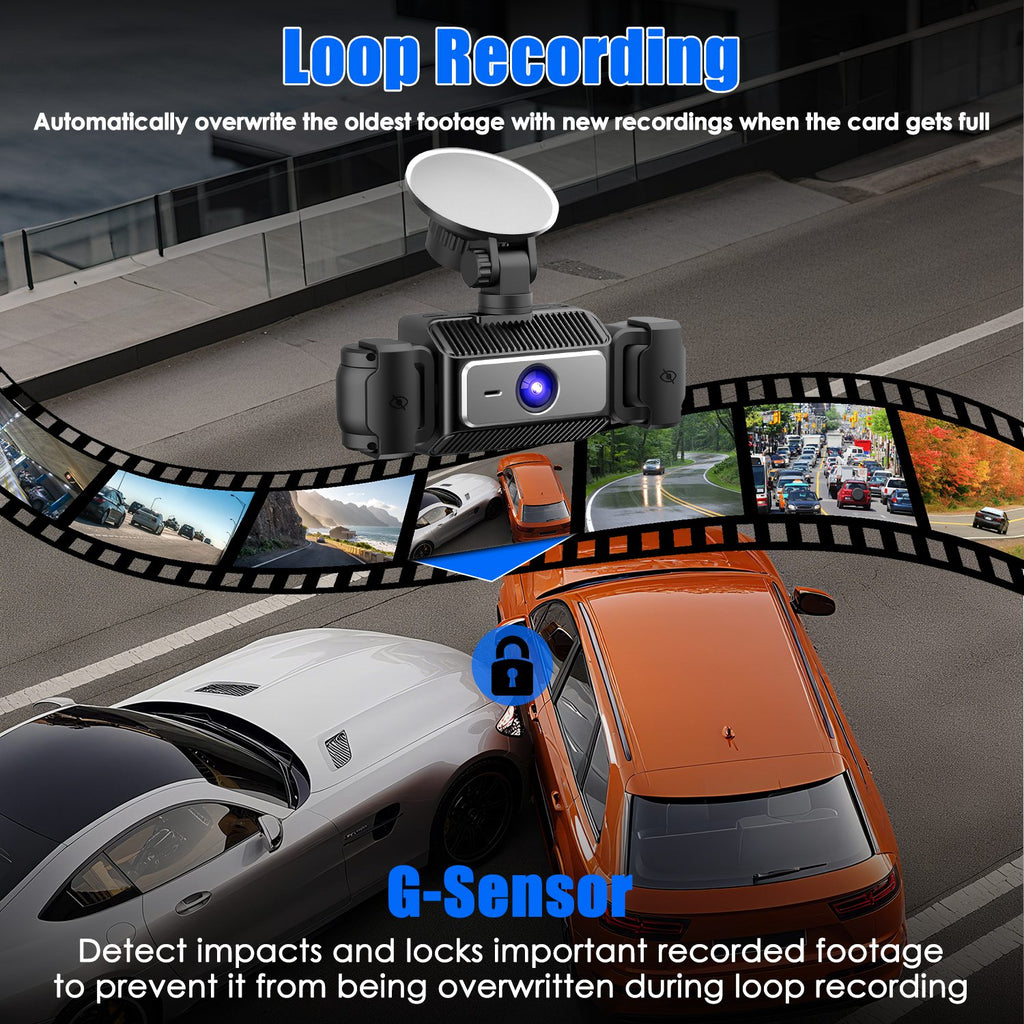 Cam 4 canaux avec carte MMC 128G 1080P avant 720P gauche droite 480P arrière G-sensor P