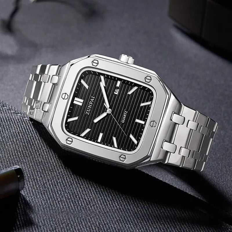 Montre carrée en acier inoxydable élégant pour hommes