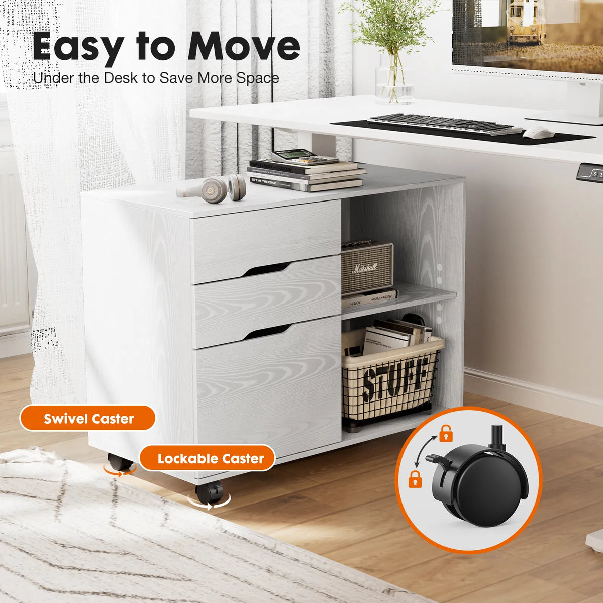 3 tiroirs Mobile Rolling Lateral File Cabinet pour le bureau et la chambre d'enfants