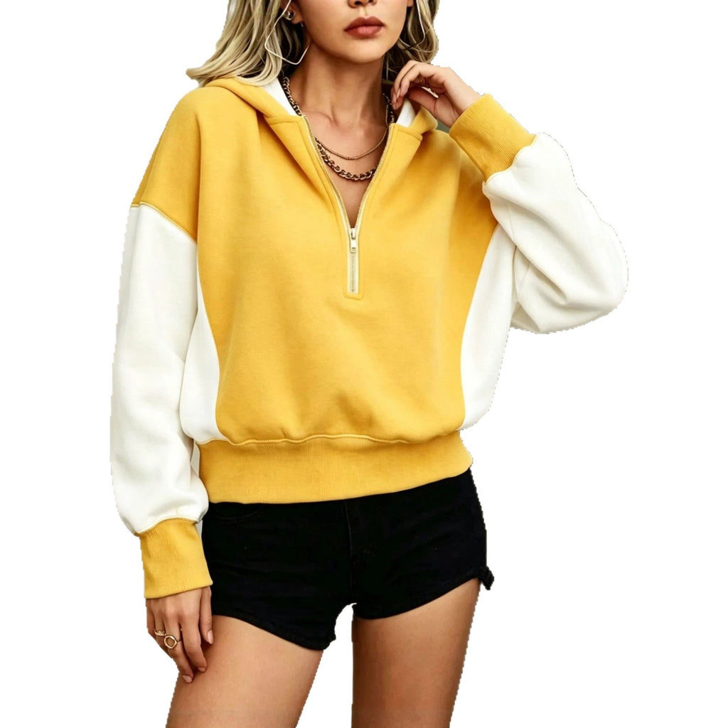 Femmes Relaxed-fit Color-block demi-zip à capuche