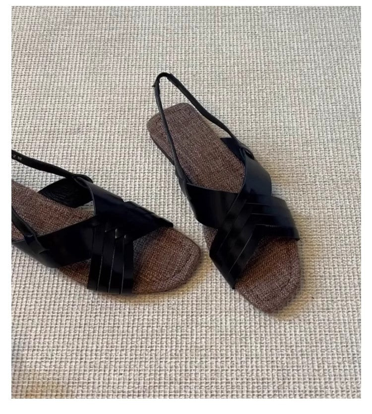 Femmes Retro Woven Cross Strap Plat ouvert Toe Sandales Casual