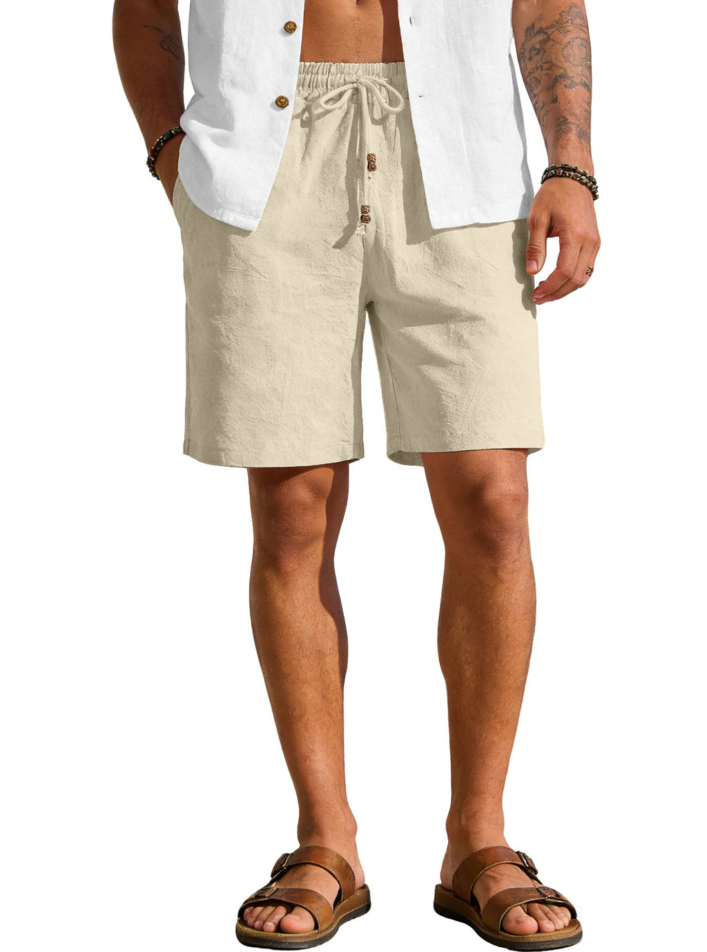 Style d'été homme couleur solide coton et lin Short