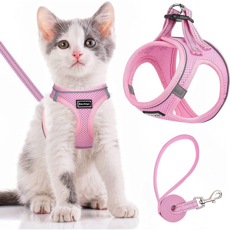 Pet Harness Vest Style Leash - Ajustable Respirant Chat Harnais avec D-Ring pour Walki