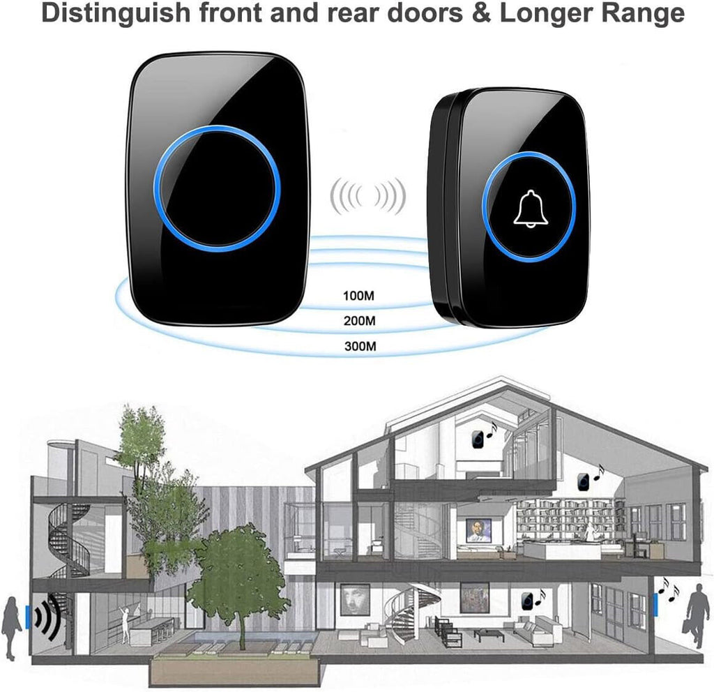 Bellons de porte sans fil 1O00ft Batterie à longue portée étanche