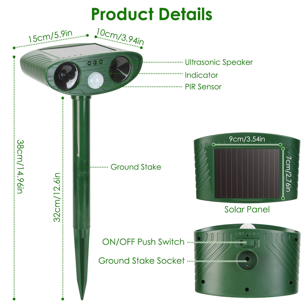 1Pc Solar Ultrasonic Animal Repeller PIR Motion Sensor Animal Repellent Chaser IPX4 Eaup