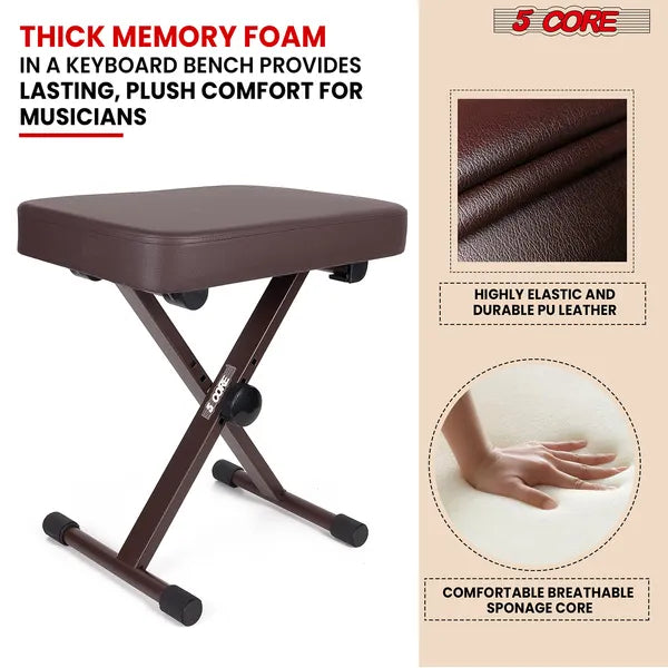 5 Core Clavier Banc 3 pouces rembourré Tabouret de piano hauteur réglable Siège de guitare