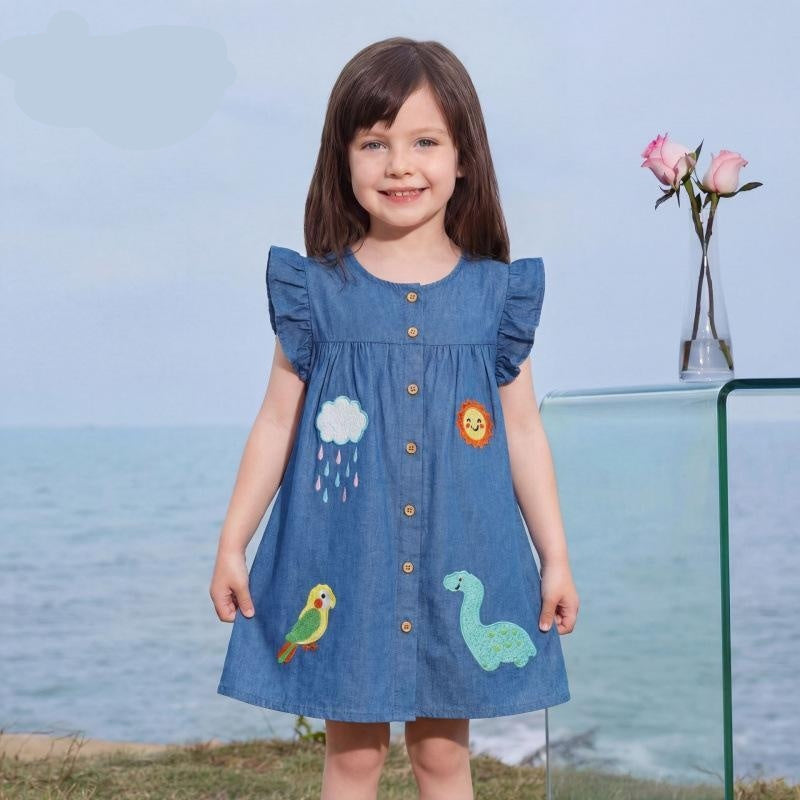 Embroidered denim dress for children