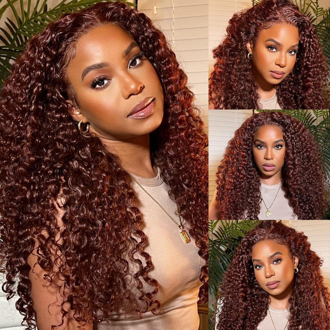 Afran Long Curly Cheveux Avant Dentelle Brown Perruque