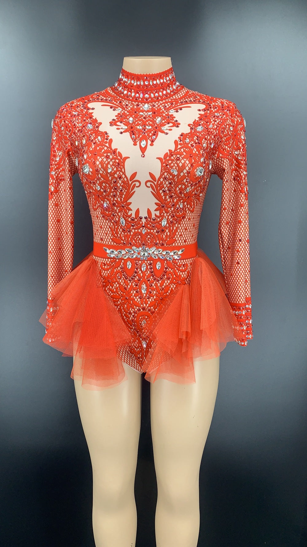 Danse Sexy Shiny Strass Mesh Jumpsuit scène performance costume femmes