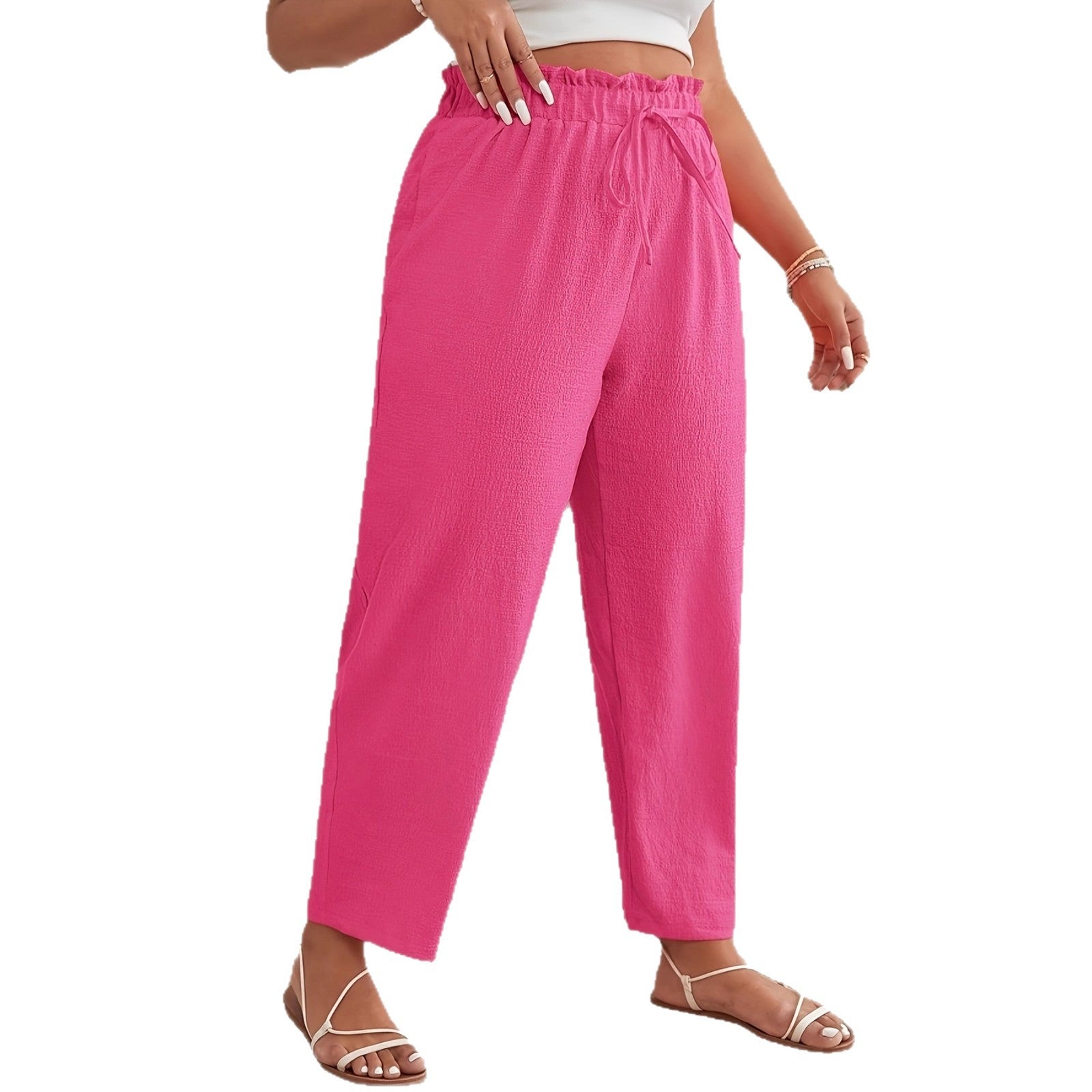 Pantalon en dentelle de taille plus grande, fashionnable, de couleur unie, taille haute Pantalon casual